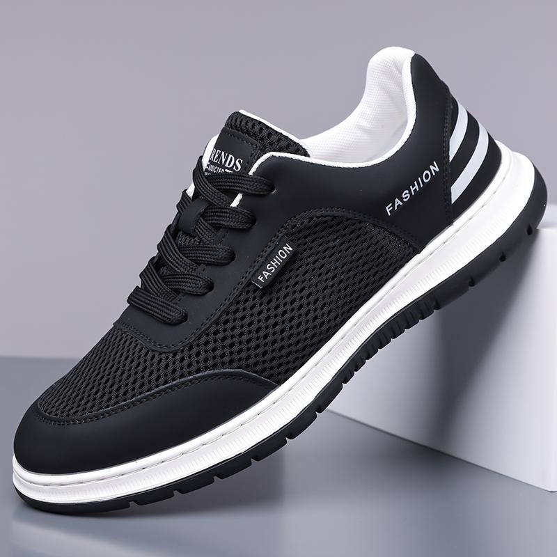 Fashion Men's Breathable Flats Mesh Lace-Up Walking Shoes Lightweight Casual Sports Sneakers for Men Non-Slip Comfortable Skate Shoes