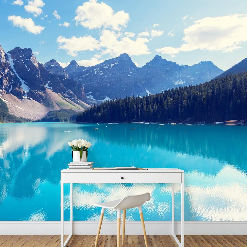 Mountain Lake Landscape Wall Mural Water with Snow Nature Wallpaper