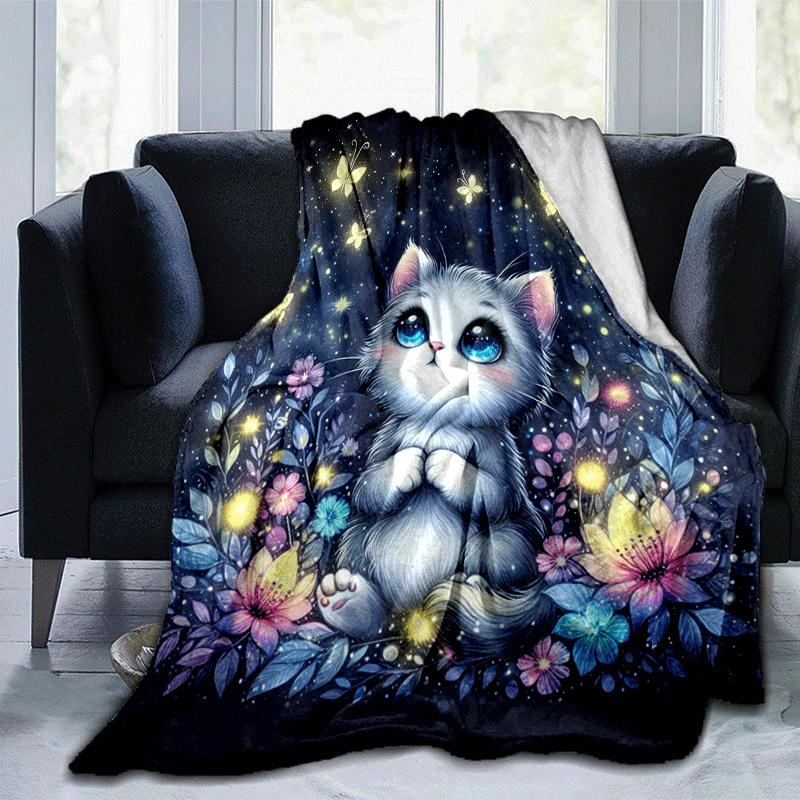 1pc Kitten Printing Lightweight Flannel Blanket, Comfortable and Warm Blanket, for Camping Sofa Bed and Couch Office, Gift