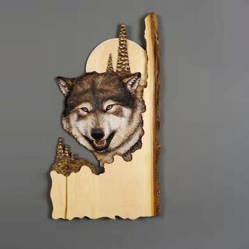 Animal Carving Handcraft Wall Hanging Sculpture Wood Raccoon Bear Deer Hand Painted Home Living Room Decoration Fast Shipping
