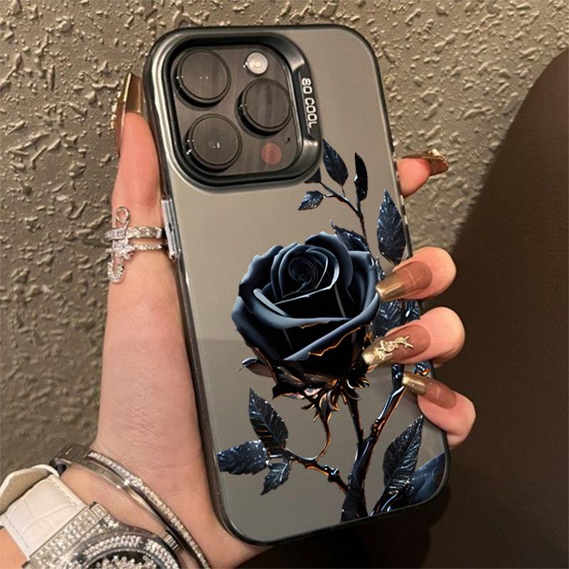 Премиальный черно-золотой чехол с рисунком розы для iPhone 17 16 15 14 13 12 11 Серии Pro Max Plus Двухслойная защита