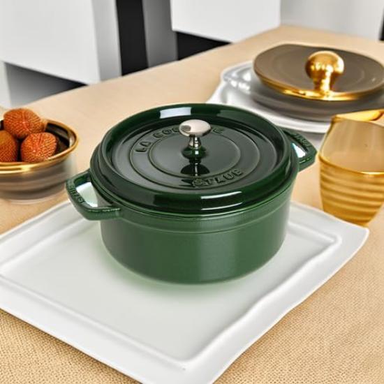Staub Cocotte Round Basil Green Large Hand Cast Enamel Pot IH Compatible Japanese La Cocotte Round "Pico 28cm" [Authorized Product] 40509-361