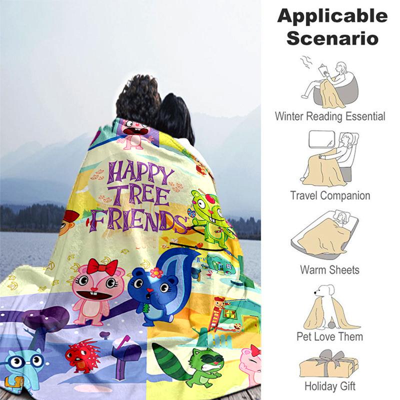 1pc Blanket Happy Tree Friends Print Design, Lightweight Blanket for Sofa, Bed- Soft &Warm, Gift for All Seasons like Christmas, Halloween