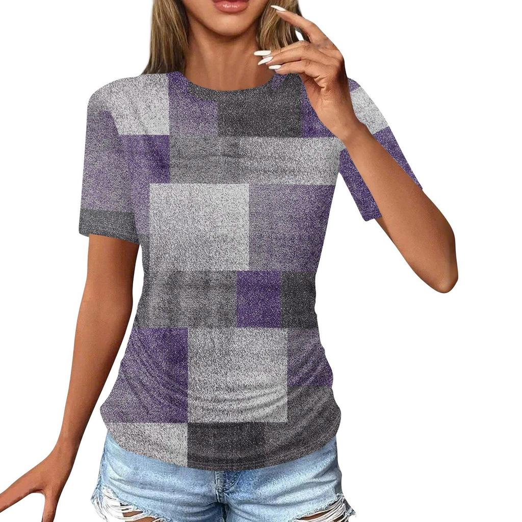 Женские футболки, модные повседневные топы с круглым вырезом и коротким рукавом, туника с принтом