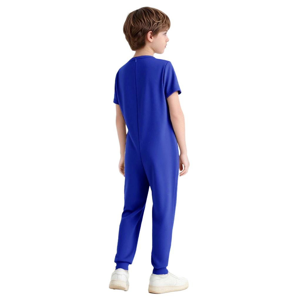Unisex Kids Adaptive Clothing Jumpsuit Round Neck Short Sleeve Design Back Invisible Zipper Solid Color Full Body Outfit