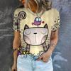 Летняя женская футболка с коротким рукавом с милым рисунком кошки, высококачественная женская одежда, футболка с коротким рукавом, круглый вырез, удобный топ