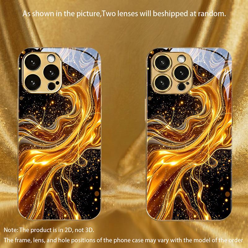 Премиальный стеклянный чехол с гальваническим покрытием для iPhone 17, 16, 15, 14, 13, 12, 11pm Pro Plus. Дизайн с золотой звездой и луной.