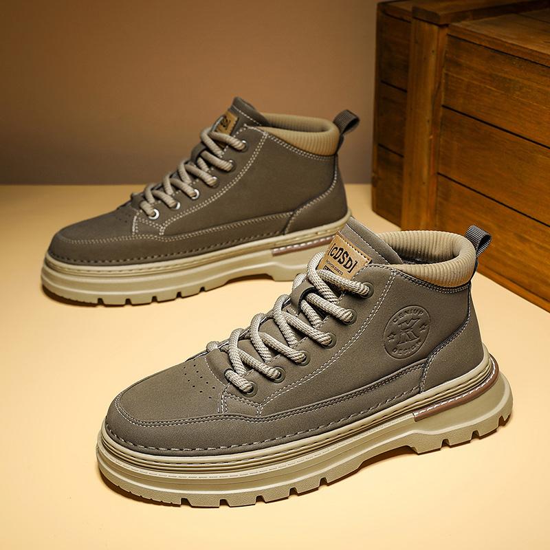Мужские ботинки осень и зима новые высокие хлопковые ботинки модные повседневные ботинки уличные рабочие ботинки нескользящие теплые плюшевые хлопковые туфли