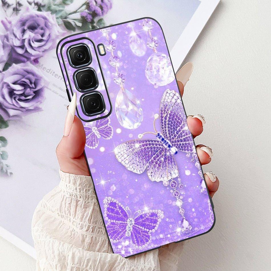 For Infinix Hot 50 4G Phone Case Hot 50 Pro+ 4G Hot50 Pro Elegant Floral Cat Pattern Black Silicone Soft TPU Cases