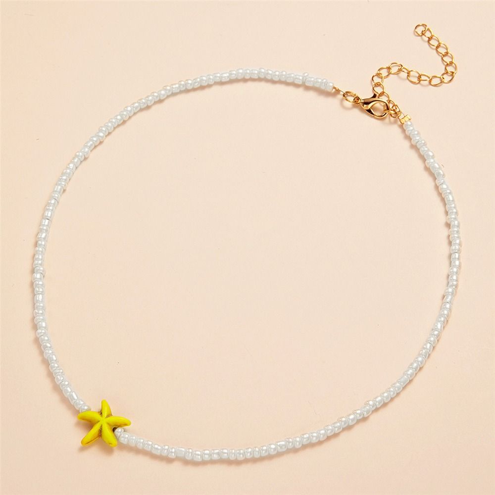 Bohemian Starfish Pendant Necklace Summer Jewelry Beaded Neck Chain Handmade Necklace for Women