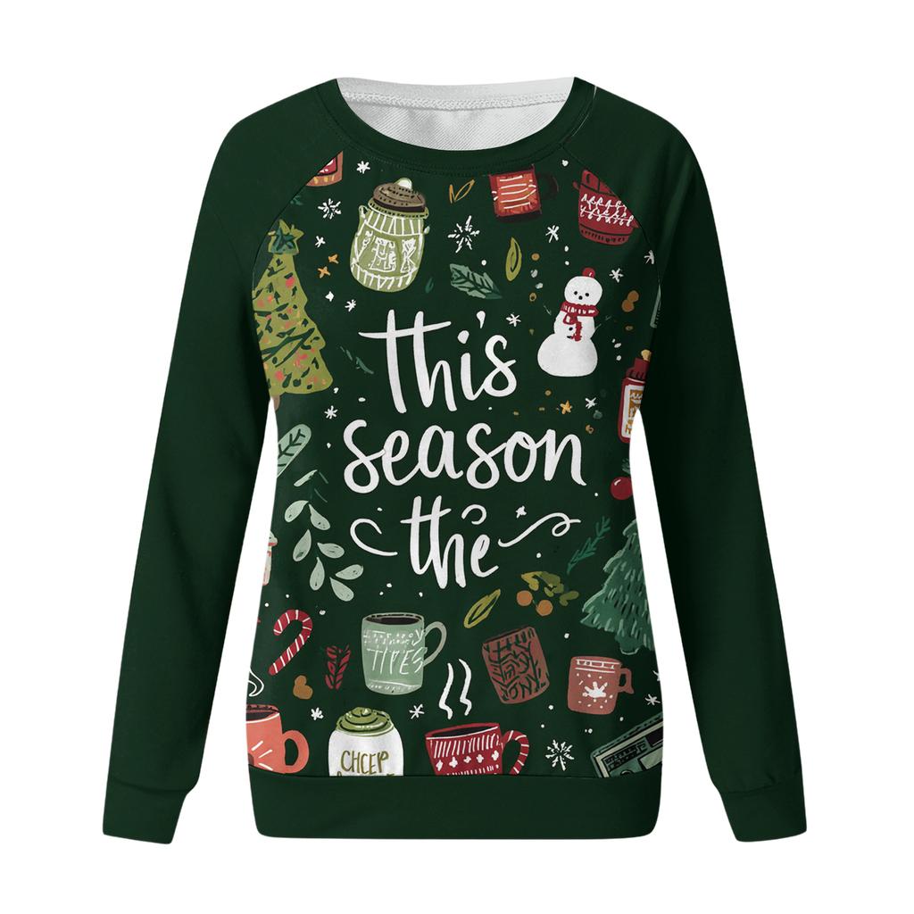 Женский модный повседневный свитшот с длинным рукавом и рождественским принтом на шее
