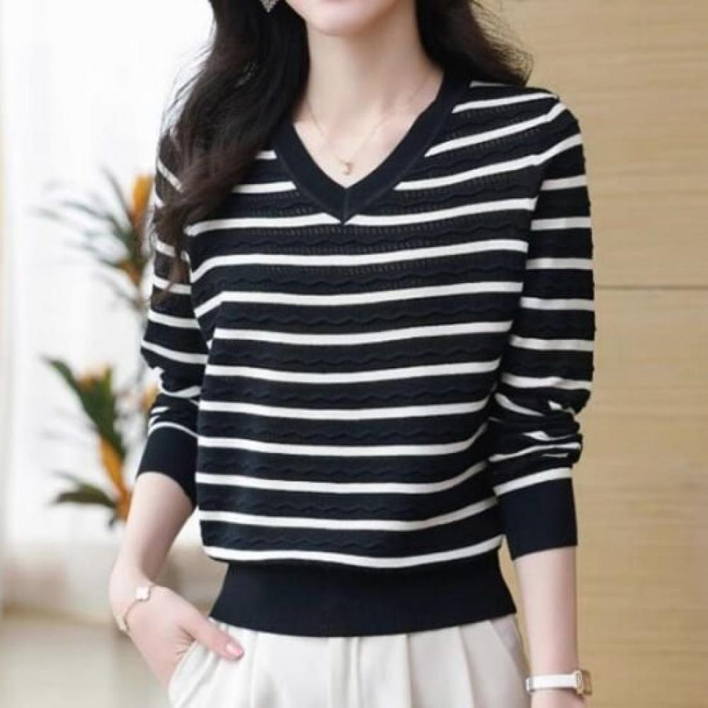 NaVaVa Men Casual STriped V Neck Long sleeVe KniT T shirT Nk2770