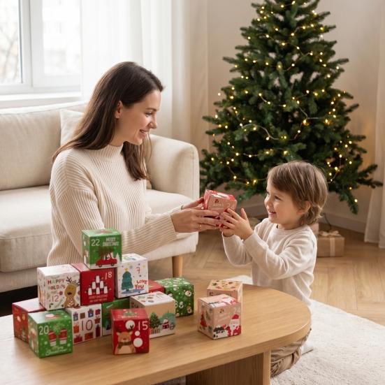 Маленькие кубики для хранения конфет 24 шт. DIY Рождественские коробки для адвент-календаря, Подарочная коробка с обратным отсчетом дней, Пустая картонная коробка с номером для заполнения для взрослых,