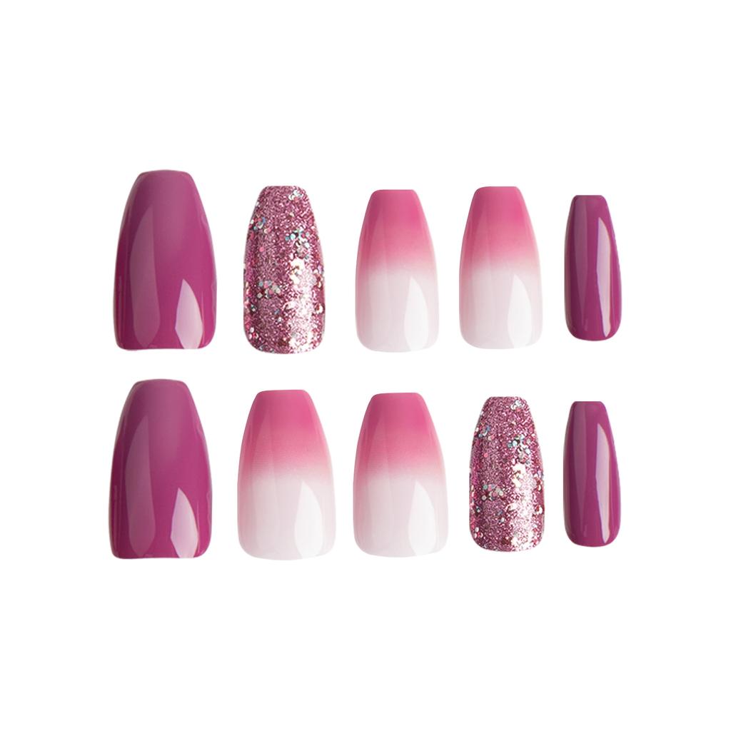 24 шт. Носить фиолетовые ногти Розовый постепенное изменение фиолетовый блеск короткие ногти