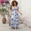 Плюс Размер Женщин Летняя Мода Новый Темперамент Печатный Талия Платье Холтер