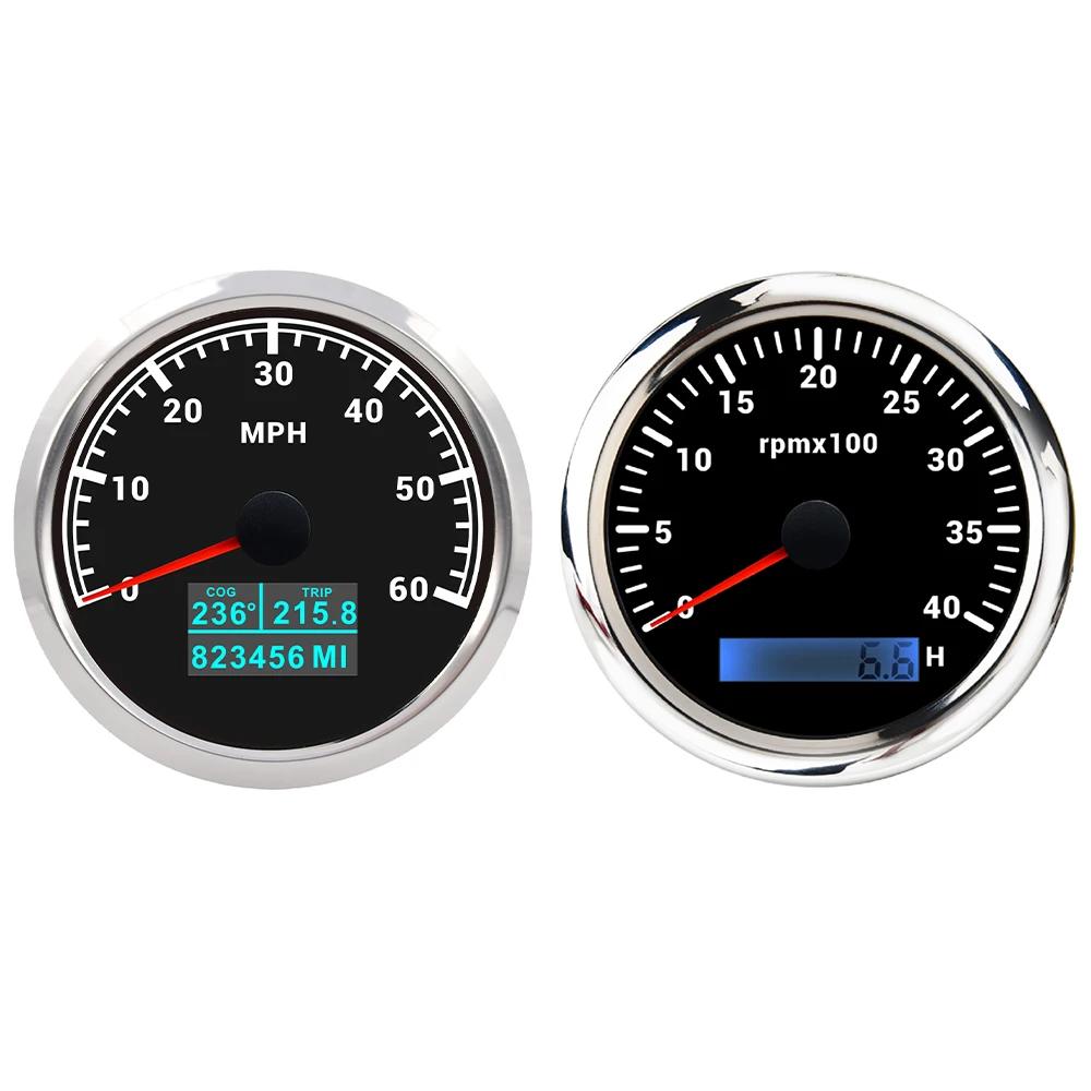 85mm GPS Speedometer 60M 80M 120M 160M 200M with 4K 6K 7K 8K RPM Tachometer with 7 Colors Backlight for Car Boat Yacht 9-32V