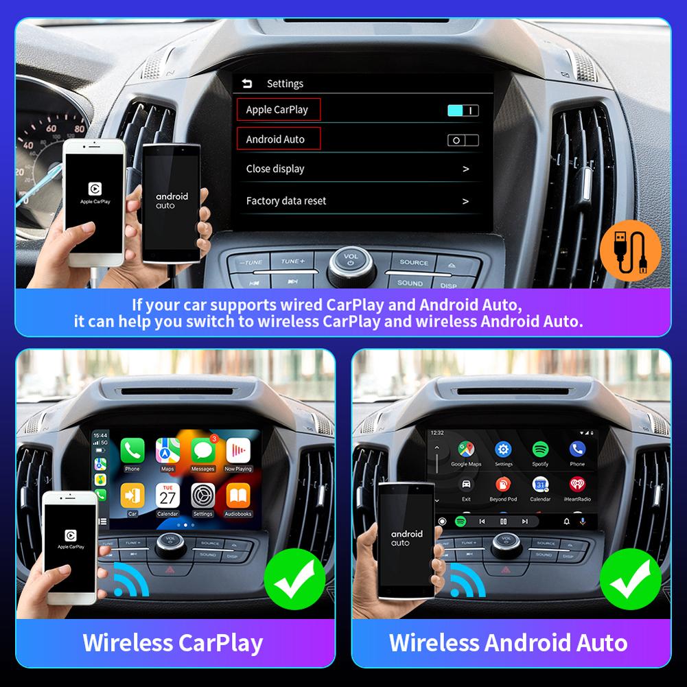 Проводное подключение к беспроводной сети CarPlay Android Auto AI Box Мини-бокс 2 в 1 Plug and Play MirrorLink для OEM-проводного CarPlay Android Auto Car