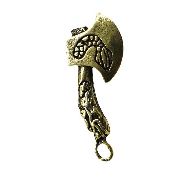 "Handmade Vintage Brass Dragon Axe Keychain Pendant"