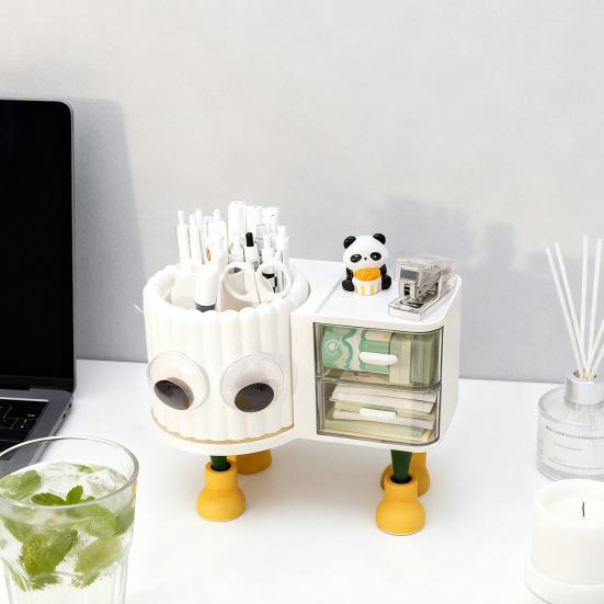Милая вращающаяся подставка для ручек с ящиком 2-в-1, органайзер для рабочего стола большой вместимости для детей, девочек, многофункциональный ящик для хранения и сортировки