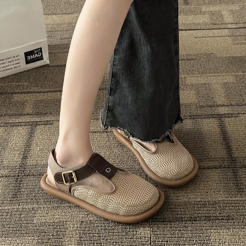 2024 Новый летний стиль, модные и универсальные, на мягкой подошве, удобные и дышащие, модные сетчатые сандалии с загнутым носком для женщин