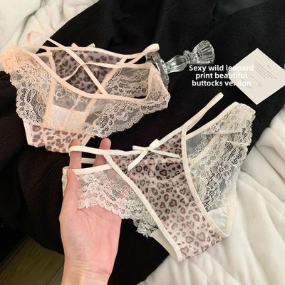 Женские весенне-осенние сексуальные трусики с леопардовым принтом, кружевные, с тонким пояском, с вырезами, удобная хлопковая ластовица, с низкой посадкой