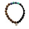 Stones and Minerals. Malachite Beads Bracelet from Congo + Blue Jasper + Matte Black Onyx + Wood Made In France.