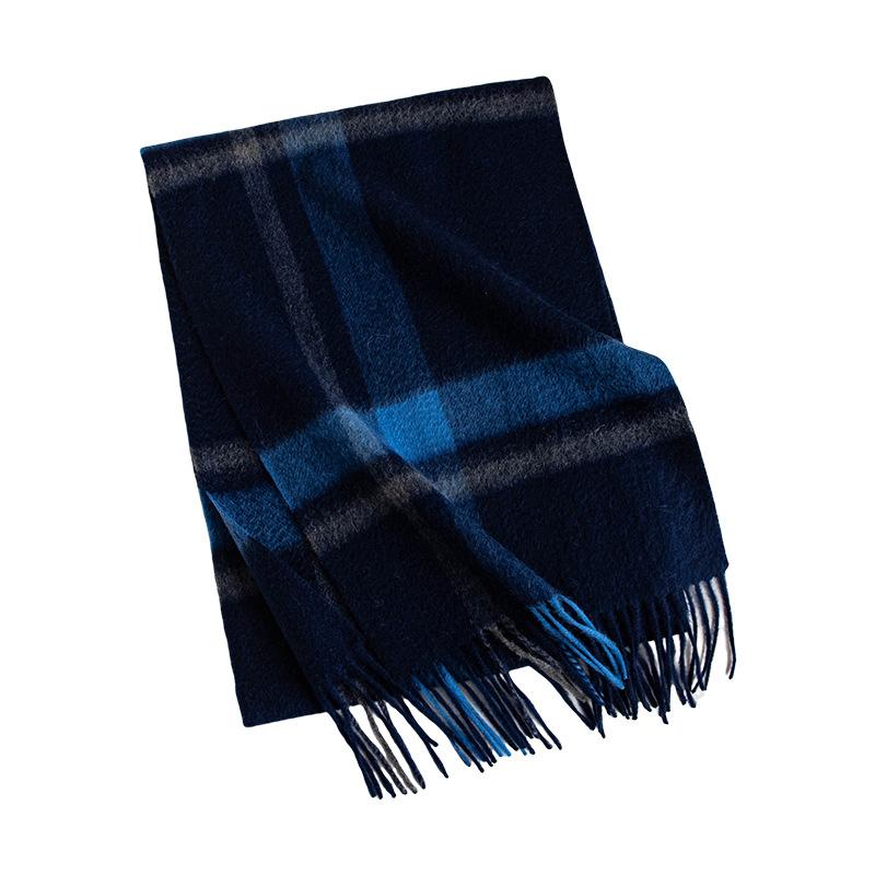 Scarf Women's Autumn and Winter Korean Style Pure Cashmere Scarf Thickened Men's Dark Blue High End Plaid Versatile Couple Scarf