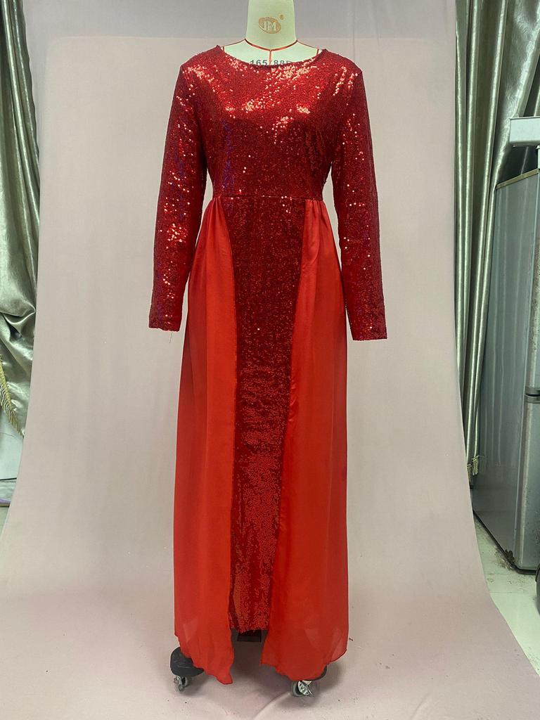 Элегантное платье с длинными рукавами и пайетками для женщин, осень/зима 2025 г.