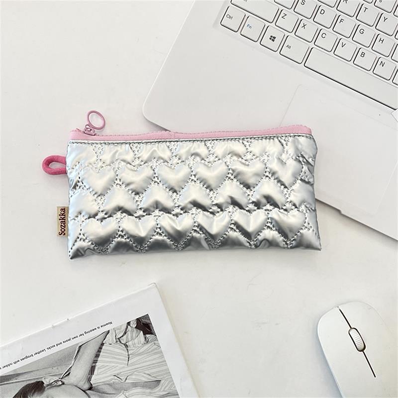 Милый стеганый бант Любовь клапан Органайзер пенал Кошелек для монет Девичья косметичка Женская портативная сумка для хранения мелочей Подарок