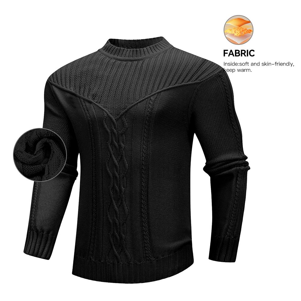 Мужской свитер Зимний свитер с круглым вырезом Теплый свитер Повседневный пуловер с кабельной вязкой Популярный Мягкий Со спущенным плечом Однотонный Вязаный топ Размер США