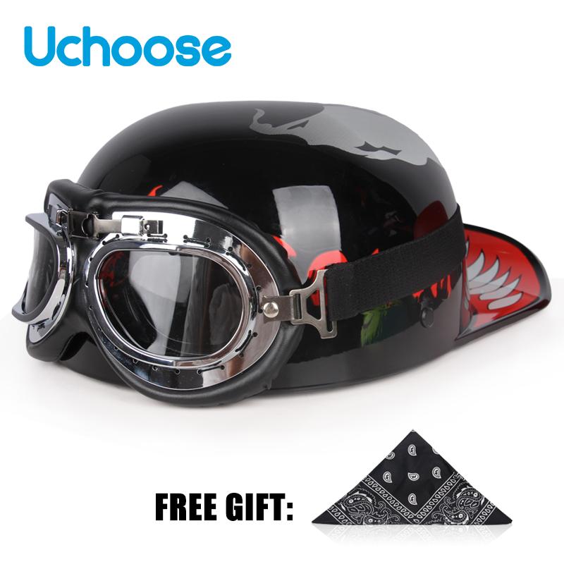 Винтажный шлем Uchoose с открытым лицом, полушлем для мотокросса, скутер, крейсер, чоппер, бейсбольная кепка, шлем, летняя езда