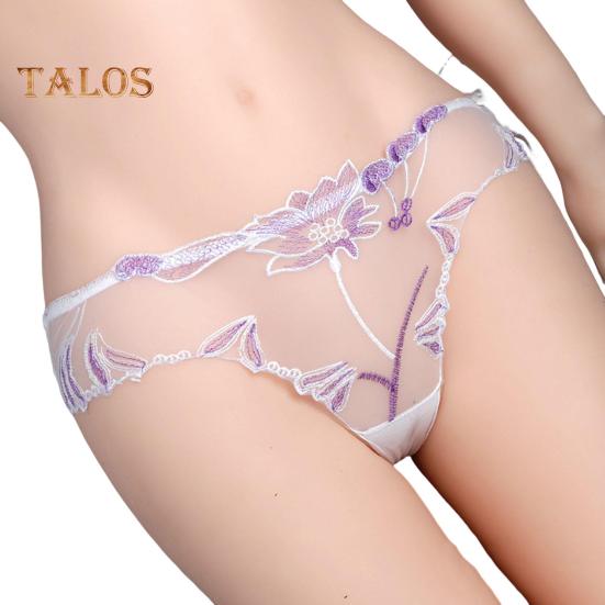 Women's Sexy Lace Thongs See Through Mesh Sheer Panties Floral Embroidered Low-Waist Underwear Ultra-Thin Ladies Briefs