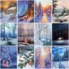 5D DIY Алмазная картина Полный круглый дрель Набор для вышивки крестом Алмазная вышивка Снежный пейзаж Смола Настенное искусство Рождественский декор