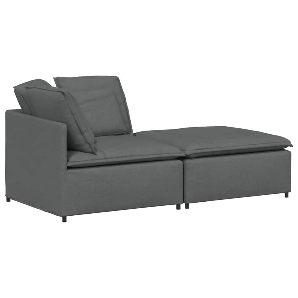 Modular Sofa with Footstool and Cushions Fabric Dark Grey