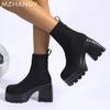 Platform Women Sock Ankle Boots High Heels Knitting Elegant Shoes Woman 2025 Trend Fashion Cozy Dress Ankle Boots Mujer Botas