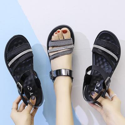 Большие размеры 36–41, новые летние женские туфли на плоской подошве с пряжкой, черные, серебристые туфли на плоском каблуке для женщин, повседневные сандалии на платформе для взрослых