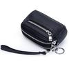 Women's Mini Clutch: Double Zipper Genuine Leather Coin Purse with Large Capacity - First Layer Cowhide