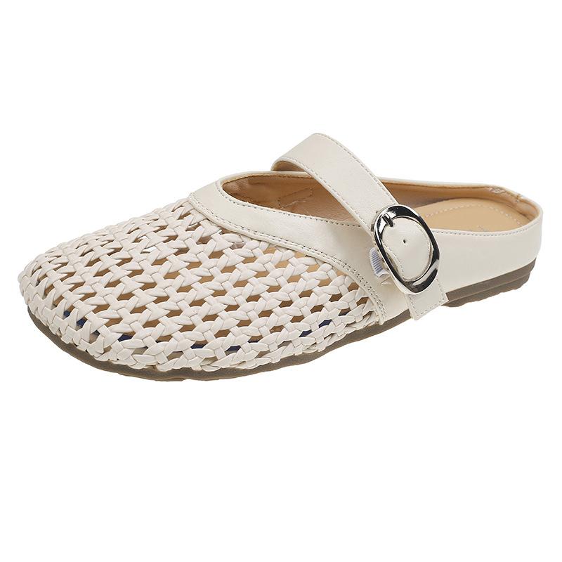 Полые тапочки с плоским дном, с открытой пяткой, женские летние, 2025 новинка, супер-огонь, универсальные, ленивые сандалии на одном ремешке