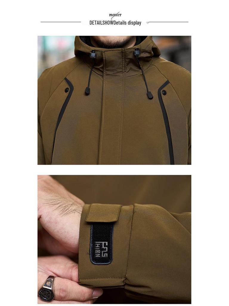 Мужская хлопковая куртка средней длины с капюшоном большого размера - Зимняя модная марка 808