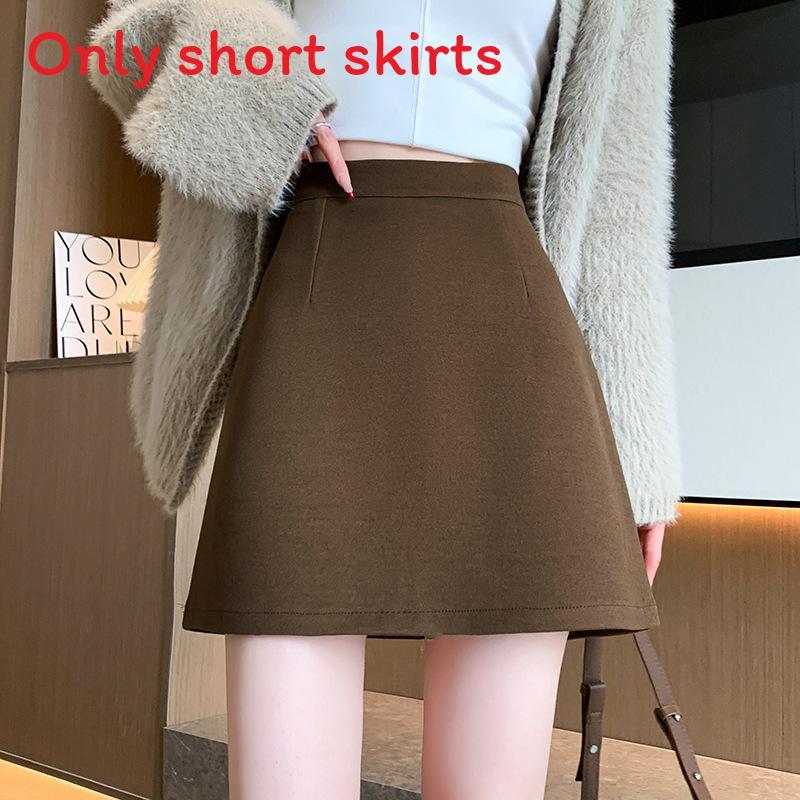 Solid Color Blend High Waist Pencil Skirt With Zipper For Women Autumn Winter