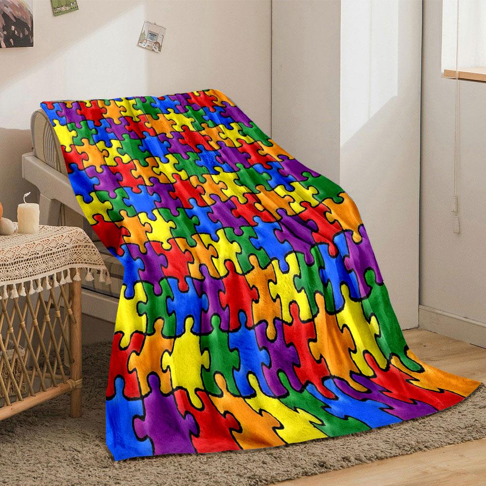 A colorful interlocking puzzle piece pattern with vibrant hues. for all seasons blanket lunch break throw gift