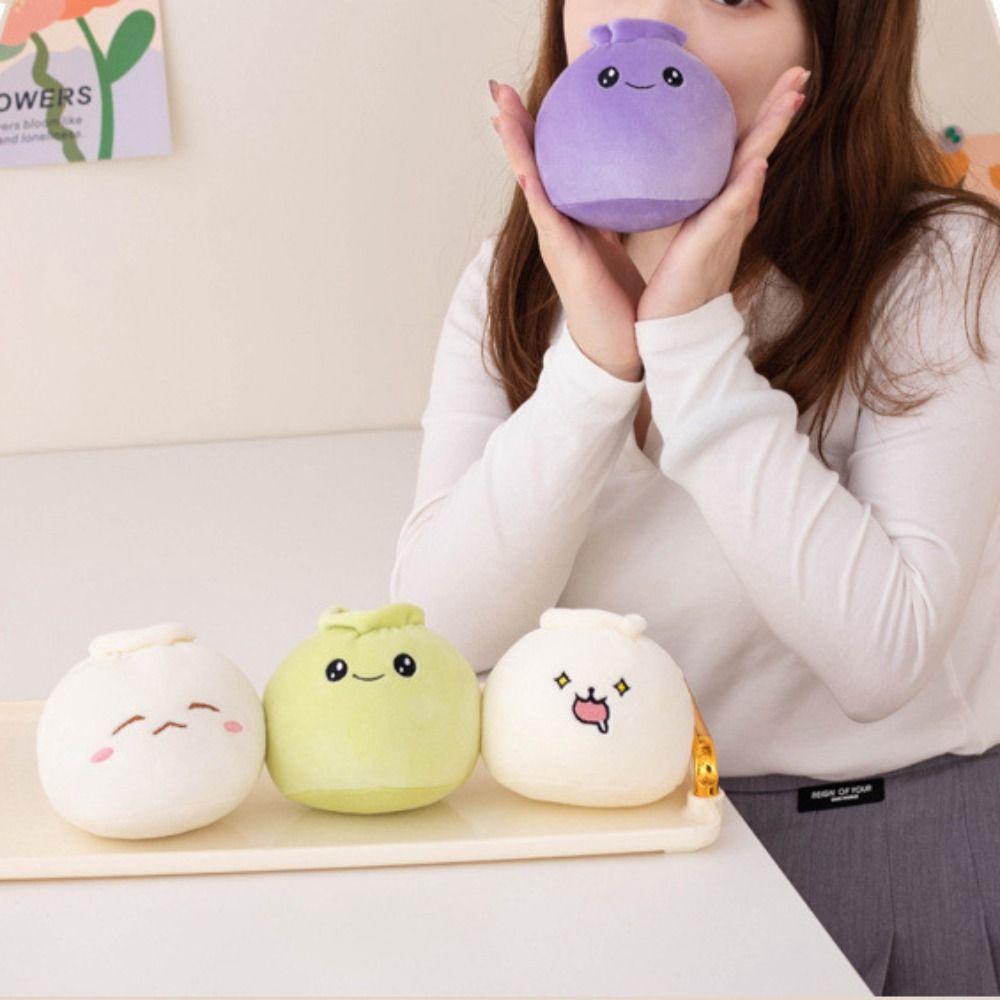 Face Food Rice Bao Plush Key Holder Plush Dumplings Keychain Funny Steamed Stuffed Bun  Bag Pendant