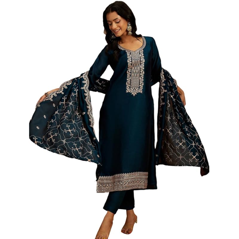 Libas Women's Silk Blend Kurta Sets (48168_Green