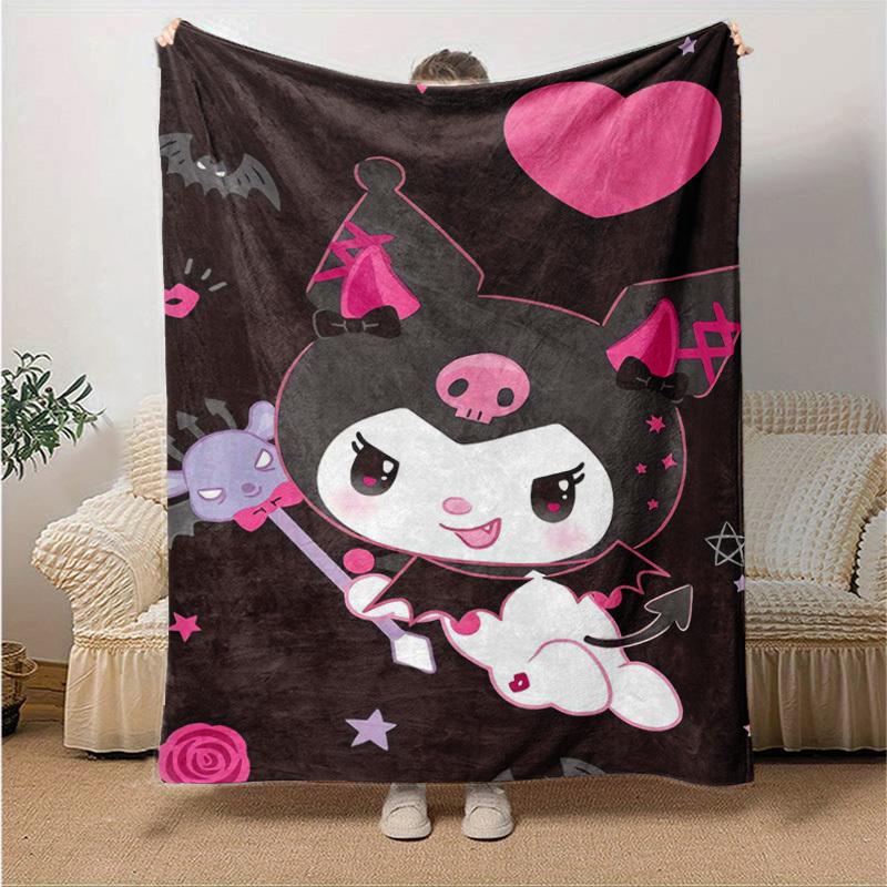 1pc, Sanrio Cute Vampire Bunny Home Decor Flannel Blanket: Perfect Gift for Bedroom, Living Room, Travel, Camping, Car, Beach, Office Nap, Ideal Sofa