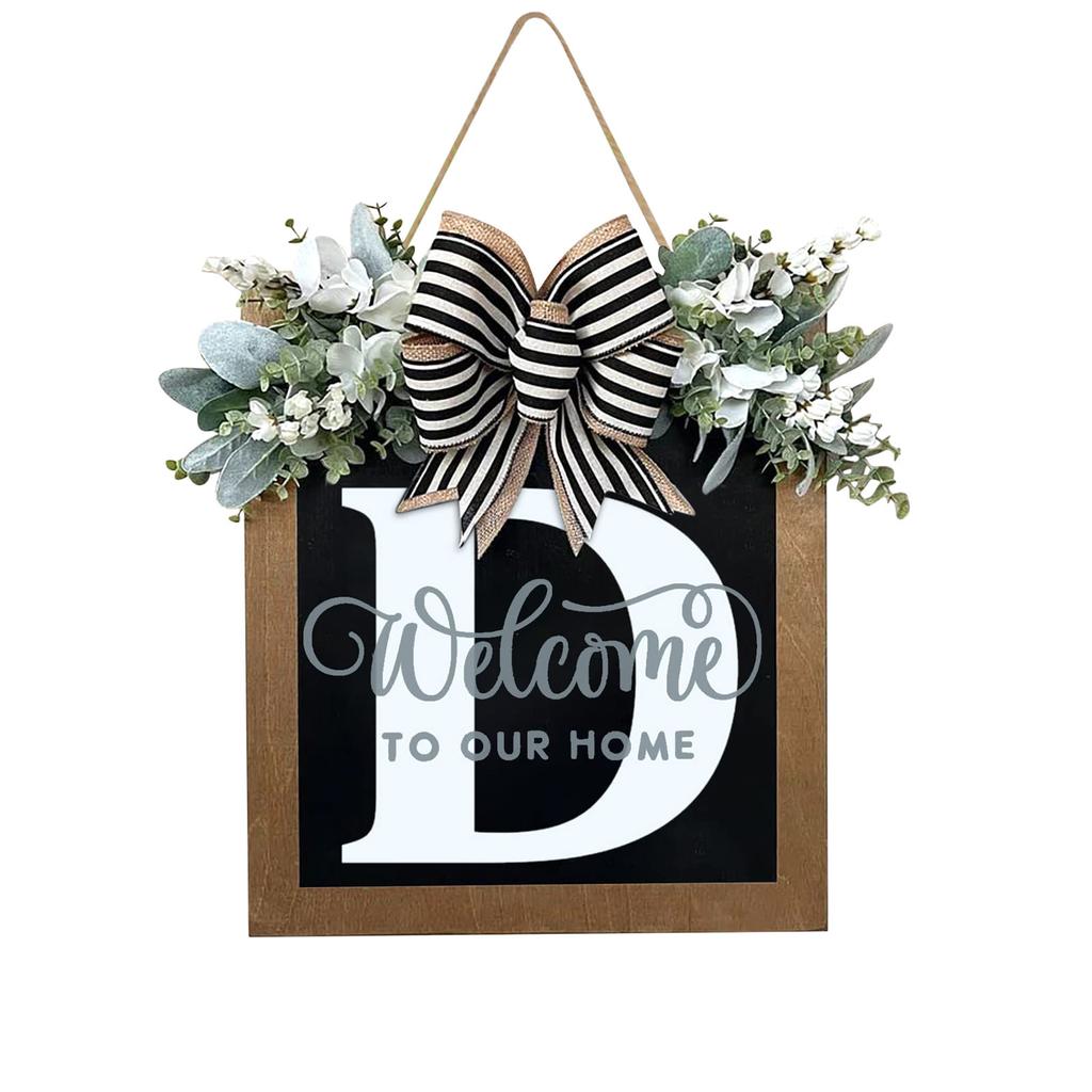 New Surname Year Round Front Door Wreath, Front Door Welcome Sign, 26 Letter Wreath With  Wreath And Bow