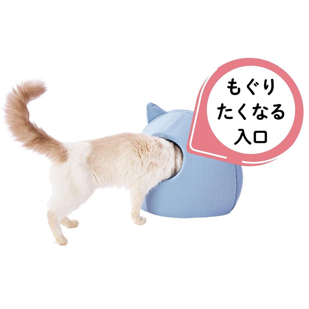 Petio Охлаждающая и расслабляющая кошачья лежанка с подушкой и куполом с кошачьими ушками, прохладный синий HNA,