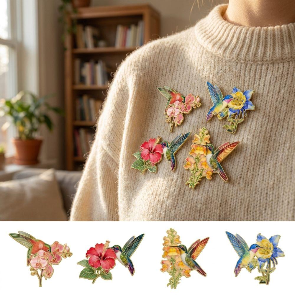 Chinese Style Hummingbird Flower Enamel Pin Zinc Zinc Zinc Alloy Luxury Bird Badges  Nature Lovers