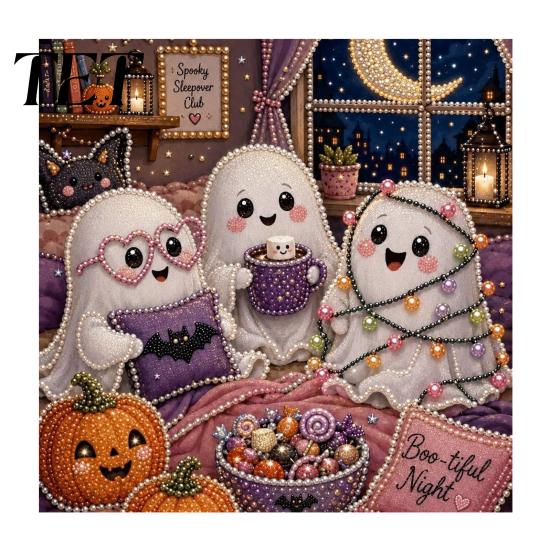 Unique Halloween Party Giveaways Faux Pearl Painting Kit, Cute Ghost 3D Art DIY Easy for Craft Enthusiasts Kit Adults, Christmas Home Festive
