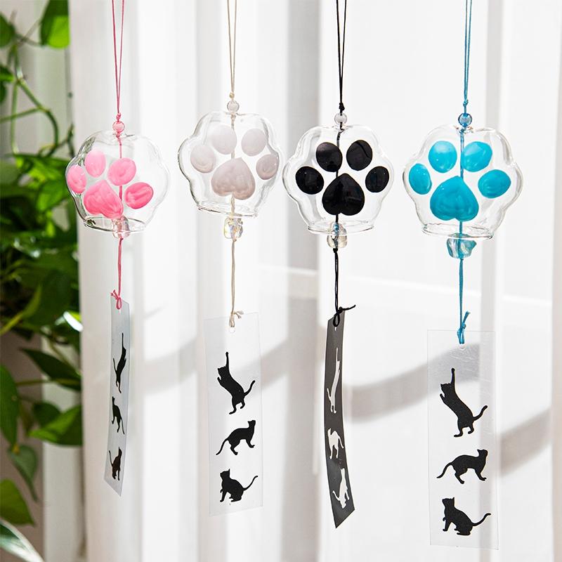Cat Paw Wind Chimes Japanese Glass Wind Chime Home Garden Hanging Pendant Wall Hanging Decor Diy Gift for Guests Wind Bells