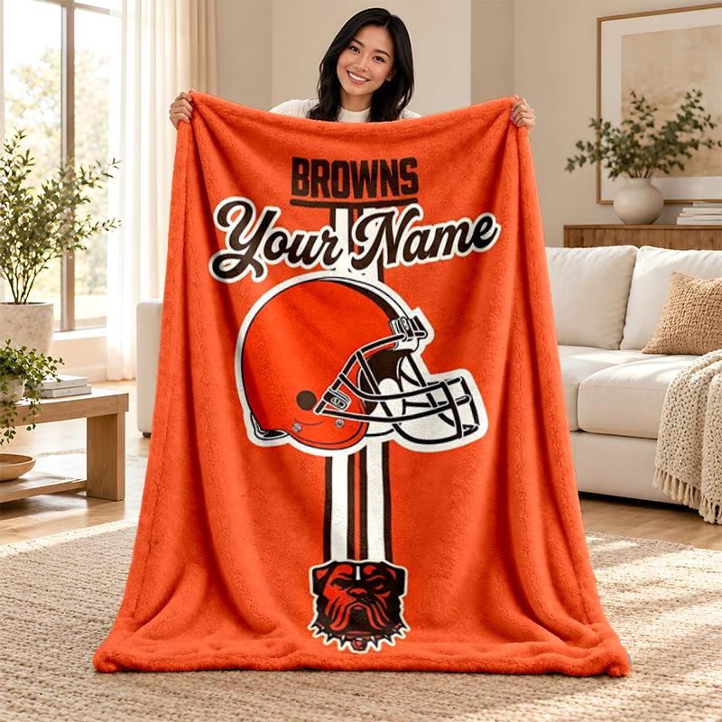 Cleveland Browns Custom Name Fleece Blanket Personalized Soft Cozy Throw Blanket Customized Gift for Birthday Christmas